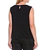 Color:Black - Image 2 - Plus Size Solid Matte Jersey Pleat Round Neck Sleeveless Tank Top