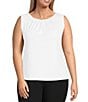Color:White - Image 1 - Plus Size Solid Matte Jersey Pleat Round Neck Sleeveless Tank Top