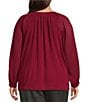 Calvin Klein Plus Size Solid Woven Crew Neck Long Sleeve Pleated Top, Color:Persimmon - Image 2