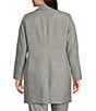 Color:Black/White - Image 2 - Plus Size Stretch Heathered Woven Notch Lapel Collar Long Sleeve One-Button Long Jacket
