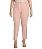 Color:Silver Pink - Image 1 - Plus Size Stretch Heathered Woven Recycled Polyester Flat Front Slim Straight Leg Pocketed Pants