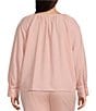 Color:Silver Pink - Image 2 - Plus Size Textured Woven V-Neck Long Cuff Sleeve Top
