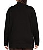 Color:Black - Image 2 - Plus Size Turtle Neck Accent Button Detail Sleeve Sweater
