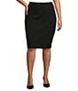 Color:Black - Image 1 - Plus Size Wide Waistband Pull-On Ponte Skirt