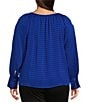 Color:Klein Blue - Image 2 - Plus Size Woven Tiled Chiffon V-Neck Long Sleeve Top