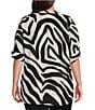 Color:Zebra - Image 2 - Plus Size Zebra Print Crepe de Chine Y-Neck Long Sleeve Button Front Top