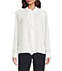 Calvin Klein Point Collar Long Sleeve Ruffle Button Front Blouse, Color:Cream - Image 1
