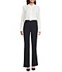 Calvin Klein Point Collar Long Sleeve Ruffle Button Front Blouse, Color:Cream - Image 3