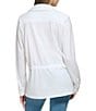 Color:Soft White - Image 2 - Point Collar Neck Long Sleeve Cinch Waist Flap Pocket Button Front Blouse