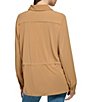 Color:Luggage - Image 2 - Point Collar Neck Long Sleeve Cinch Waist Flap Pocket Button Front Blouse