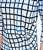 Color:Soft White Combo - Image 4 - Printed 3/4 Sleeve Grid Print Asymmetrical Hem Cinched Side Knit Top
