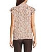 Calvin Klein Printed Chiffon Point Collar Cap Sleeve Ruffle Button Front Blouse, Color:Cream Multi - Image 2