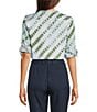 Calvin Klein Printed Cotton Crew Neck Roll Tab Sleeve Button Front Blouse, Color:White Multi - Image 2