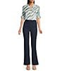 Calvin Klein Printed Cotton Crew Neck Roll Tab Sleeve Button Front Blouse, Color:White Multi - Image 3