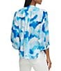 Color:Cerulean White - Image 2 - Printed Crew Neck Pleated Shoulder 3/4 Sleeve Button Front Blouse