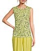 Color:Pear Multi - Image 1 - Printed Crew Neckline Sleeveless Pleat Front Blouse