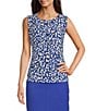 Color:Dazzling Blue Multi - Image 1 - Printed Crew Neckline Sleeveless Pleat Front Blouse