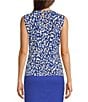 Color:Dazzling Blue Multi - Image 2 - Printed Crew Neckline Sleeveless Pleat Front Blouse