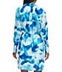 Color:Cerulean White - Image 2 - Printed Faux Wrap Point Collar V-Neck Dress