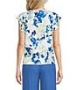 Calvin Klein Printed Georgette Crew Neck Cap Sleeve Ruffle Front Blouse - Image 2
