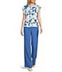 Calvin Klein Printed Georgette Crew Neck Cap Sleeve Ruffle Front Blouse - Image 3