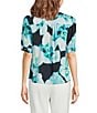 Calvin Klein Printed Georgette Crew Neck Short Sleeve Button Front Blouse - Image 2