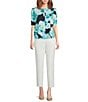Calvin Klein Printed Georgette Crew Neck Short Sleeve Button Front Blouse - Image 3