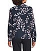 Calvin Klein Printed Georgette Point Collar Long Sleeve Ruffle Button Front Top, Color:Navy/Cream Multi - Image 3