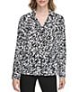 Color:Black White - Image 1 - Printed Georgette Point V-Neck Collar Long Sleeve Front Drape Shirt
