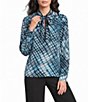 Calvin Klein Printed Georgette Tie Neck Long Sleeve Top - Image 1