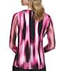 Color:Port Combo - Image 2 - Printed Matte Jersey Asymmetrical Neck Long Sheer Sleeve Fitted Top