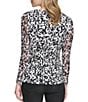 Color:Black White - Image 2 - Printed Matte Jersey Asymmetrical Neck Long Sheer Sleeve Fitted Top