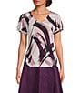 Calvin Klein Printed V-Neck Short Flutter Sleeve Top, Color:Pink Thistle Multi - Image 1
