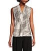 Color:Galaxy Black - Image 1 - Abstract Line Print V-Neck Sleeveless Matte Jersey Knit Camisole