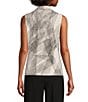 Color:Galaxy Black - Image 2 - Abstract Line Print V-Neck Sleeveless Matte Jersey Knit Camisole