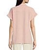 Color:Silver Pink - Image 2 - Puckered Woven Short Cuffed Sleeve Button Front Point Collar Top