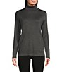 Color:Heather Charcoal - Image 1 - Ribbed Knit Turtleneck Long Button Cuff Sleeve Top