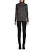 Color:Heather Charcoal - Image 3 - Ribbed Knit Turtleneck Long Button Cuff Sleeve Top