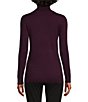 Color:Aubergine Purple - Image 2 - Ribbed Knit Turtleneck Long Button Cuff Sleeve Top