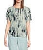 Calvin Klein Round Neck Short Sleeves Woven Print Top, Color:Positano Multi - Image 1