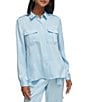 Color:Cool - Image 1 - Satin Button Down Collared Blouse