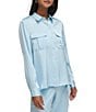 Color:Cool - Image 4 - Satin Button Down Collared Blouse