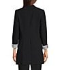 Color:Navy - Image 2 - Contrast Lining Long Roll-Tab Sleeve Open Front Jacket
