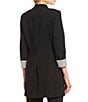 Color:Black - Image 2 - Contrast Lining Long Roll-Tab Sleeve Open Front Jacket