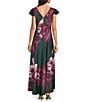 Calvin Klein Satin V-Neck Ruffle Short Sleeve Floral Print Maxi Dress, Color:Grey Auber - Image 2