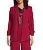 Calvin Klein Scuba Crepe Notch Lapel Long Sleeve Open Front Jacket, Color:Cranberry - Image 1