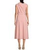 Color:Silver Pink - Image 2 - Scuba Crepe Sleeveless Mock Neck Tie Waist Midi A-Line Dress
