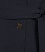 Color:Indigo - Image 3 - Scuba Crepe Sleeveless Notch Lapel Collar V-Neck Tie Waist Faux Wrap Dress