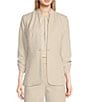 Color:Stony Beige - Image 1 - Scuba Crepe Stand Collar 3/4 Sleeves Button Front Coordinating Jacket