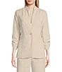 Color:Stony Beige - Image 4 - Scuba Crepe Stand Collar 3/4 Sleeves Button Front Coordinating Jacket